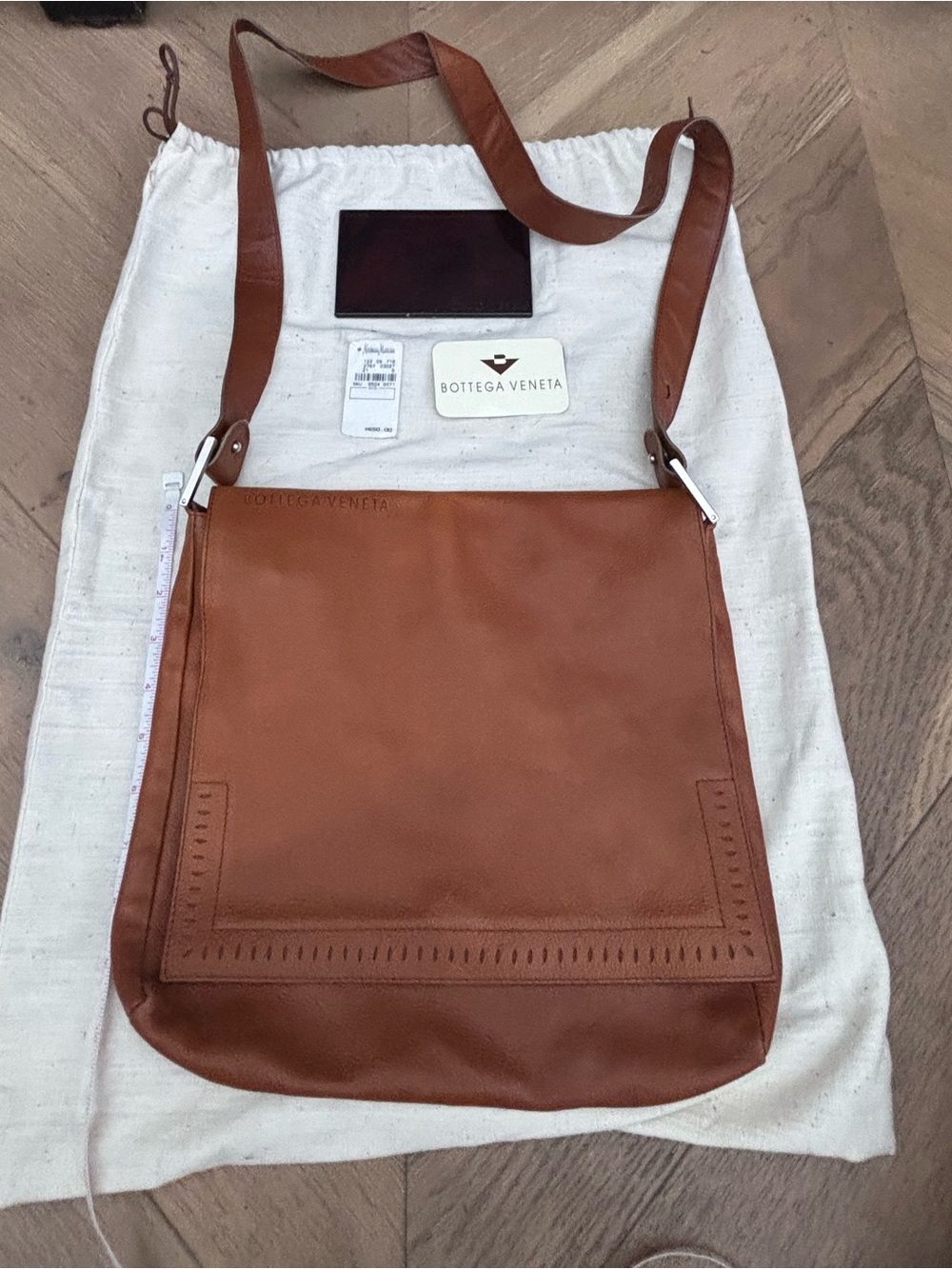 Vintage Bottega Veneta Brown Leather Crossbody Messenger Bag Italy